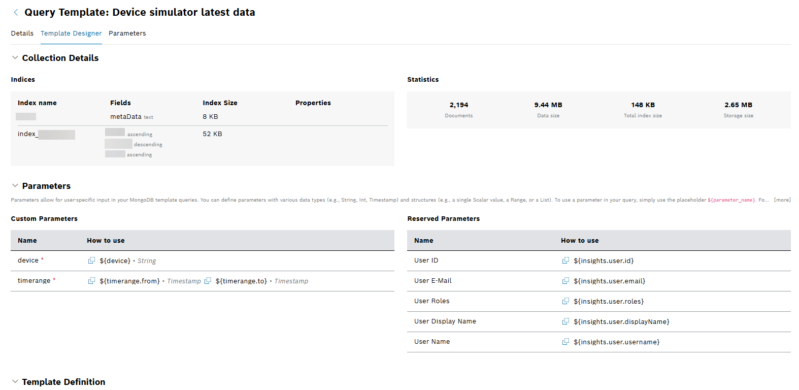 Query template settings